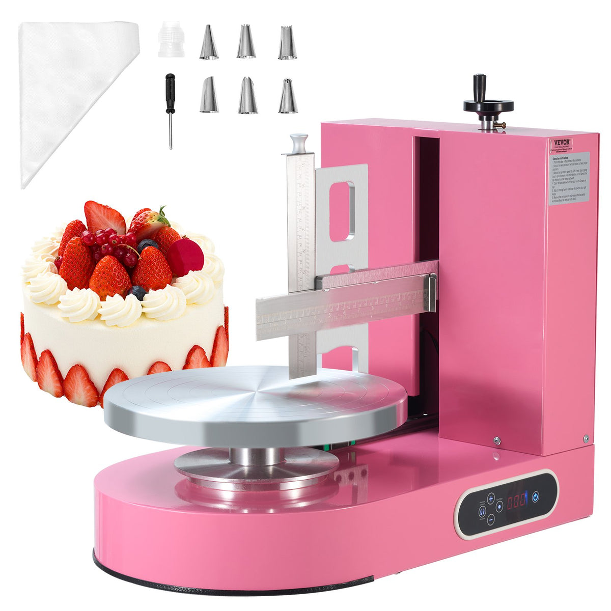 VEVOR Cake Decorating Machine, Cake Cream Spreading Coating Smearing Machine, Low Noise Cake Frosting Machine, Turntable with Adjustable Scraper, for 6" to 14" Cake, 25-320RPM Rotating Speed, Pink - DGNYMMJ614INWBGIOV1 - view 1