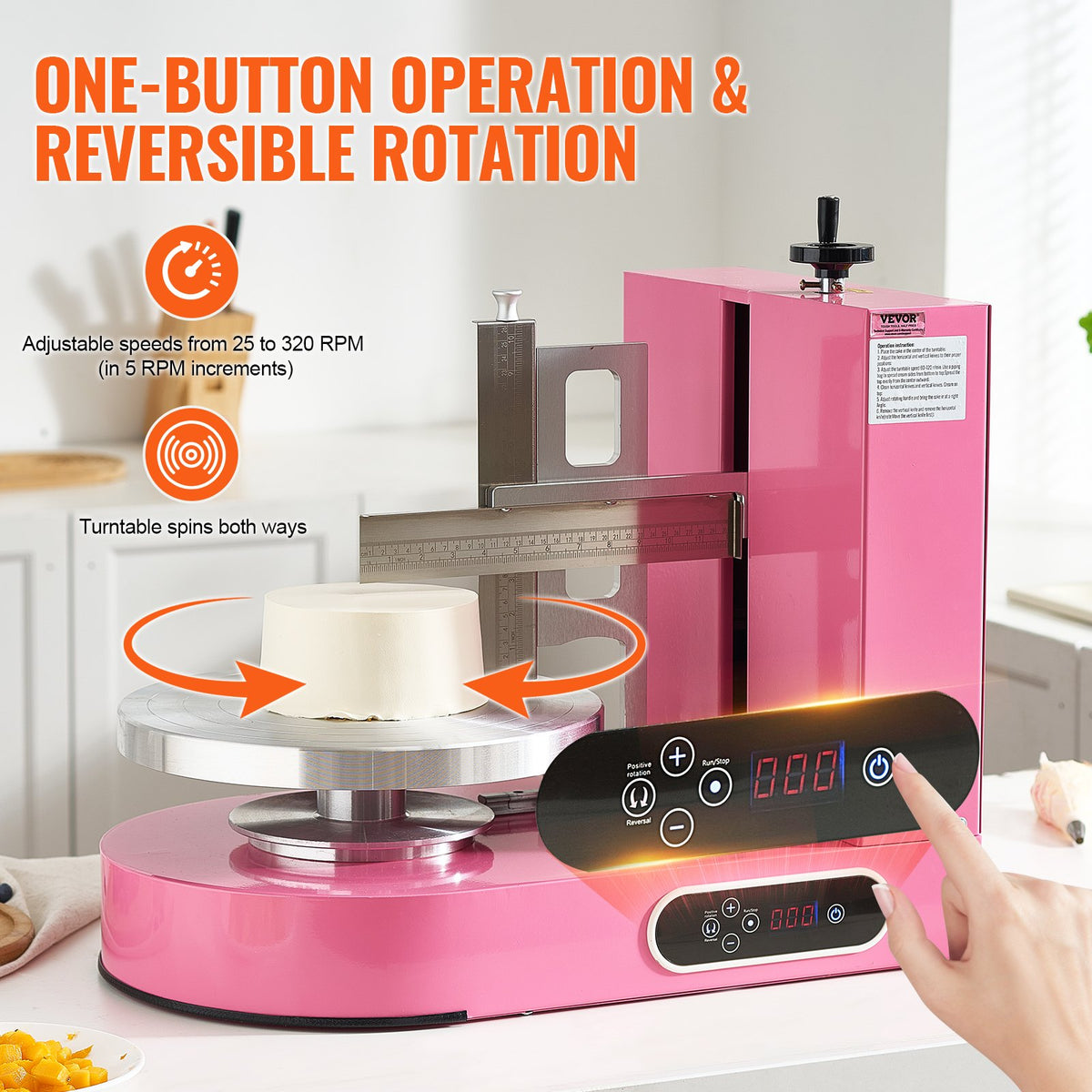 VEVOR Cake Decorating Machine, Cake Cream Spreading Coating Smearing Machine, Low Noise Cake Frosting Machine, Turntable with Adjustable Scraper, for 6" to 14" Cake, 25-320RPM Rotating Speed, Pink - DGNYMMJ614INWBGIOV1 - view 4