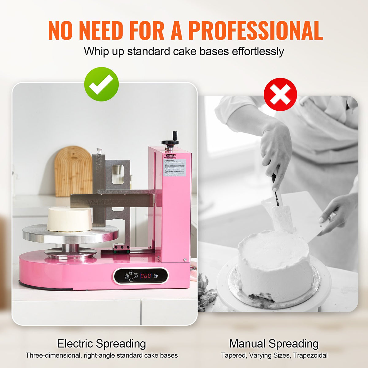 VEVOR Cake Decorating Machine, Cake Cream Spreading Coating Smearing Machine, Low Noise Cake Frosting Machine, Turntable with Adjustable Scraper, for 6" to 14" Cake, 25-320RPM Rotating Speed, Pink - DGNYMMJ614INWBGIOV1 - view 5