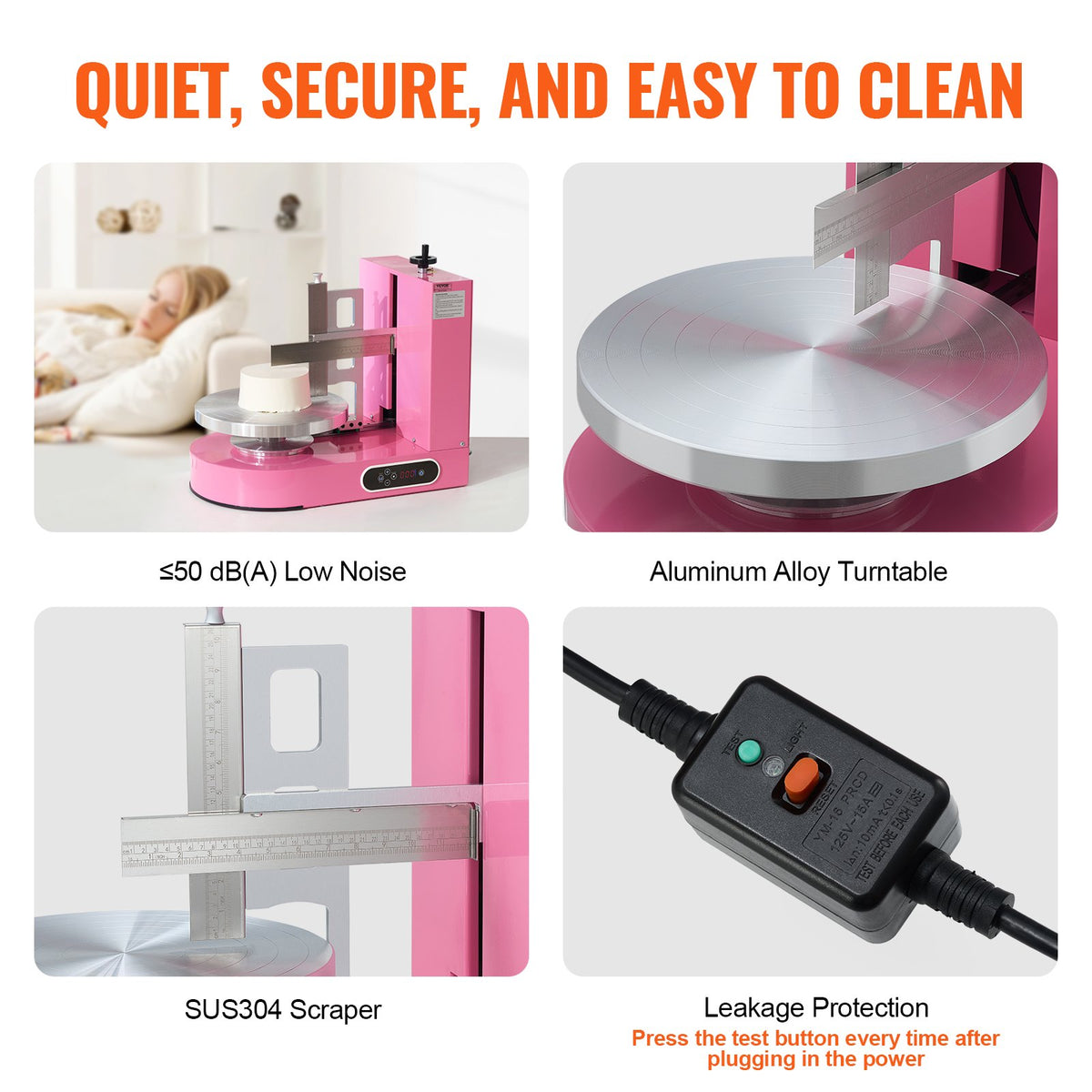 VEVOR Cake Decorating Machine, Cake Cream Spreading Coating Smearing Machine, Low Noise Cake Frosting Machine, Turntable with Adjustable Scraper, for 6" to 14" Cake, 25-320RPM Rotating Speed, Pink - DGNYMMJ614INWBGIOV1 - view 6