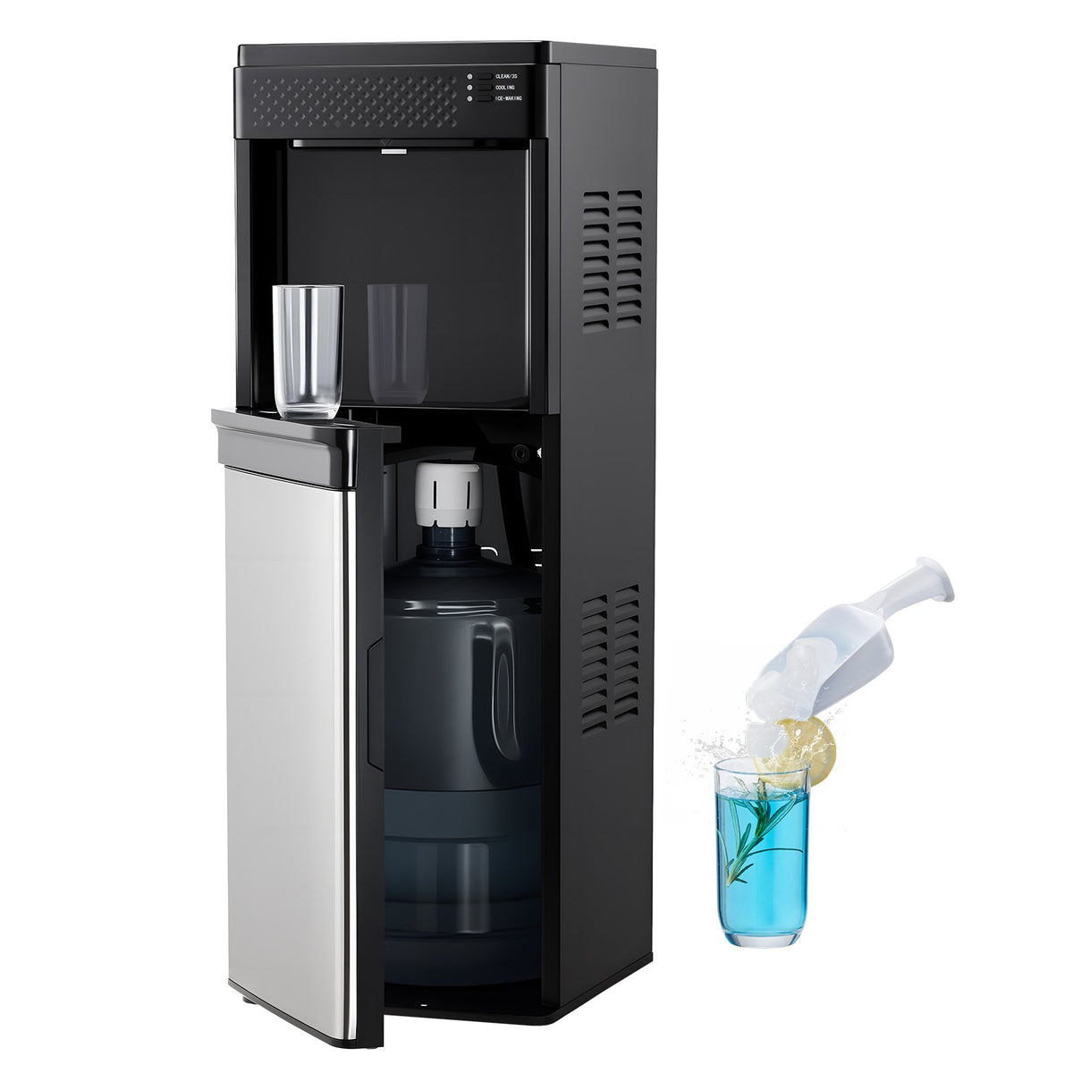 VEVOR Water Dispenser with Ice Maker, 3-in-1 Floor-Standing Water Dispenser, 33 LBS/24H, 9 Cubes/7 Min Fast Ice Making with 1.3 LBS Storage, Bullet Ice-Cubes & Cold-Water, for Home, Kitchen, Party - DGNZBJLDSLSR9YFIB001V1 - view 1