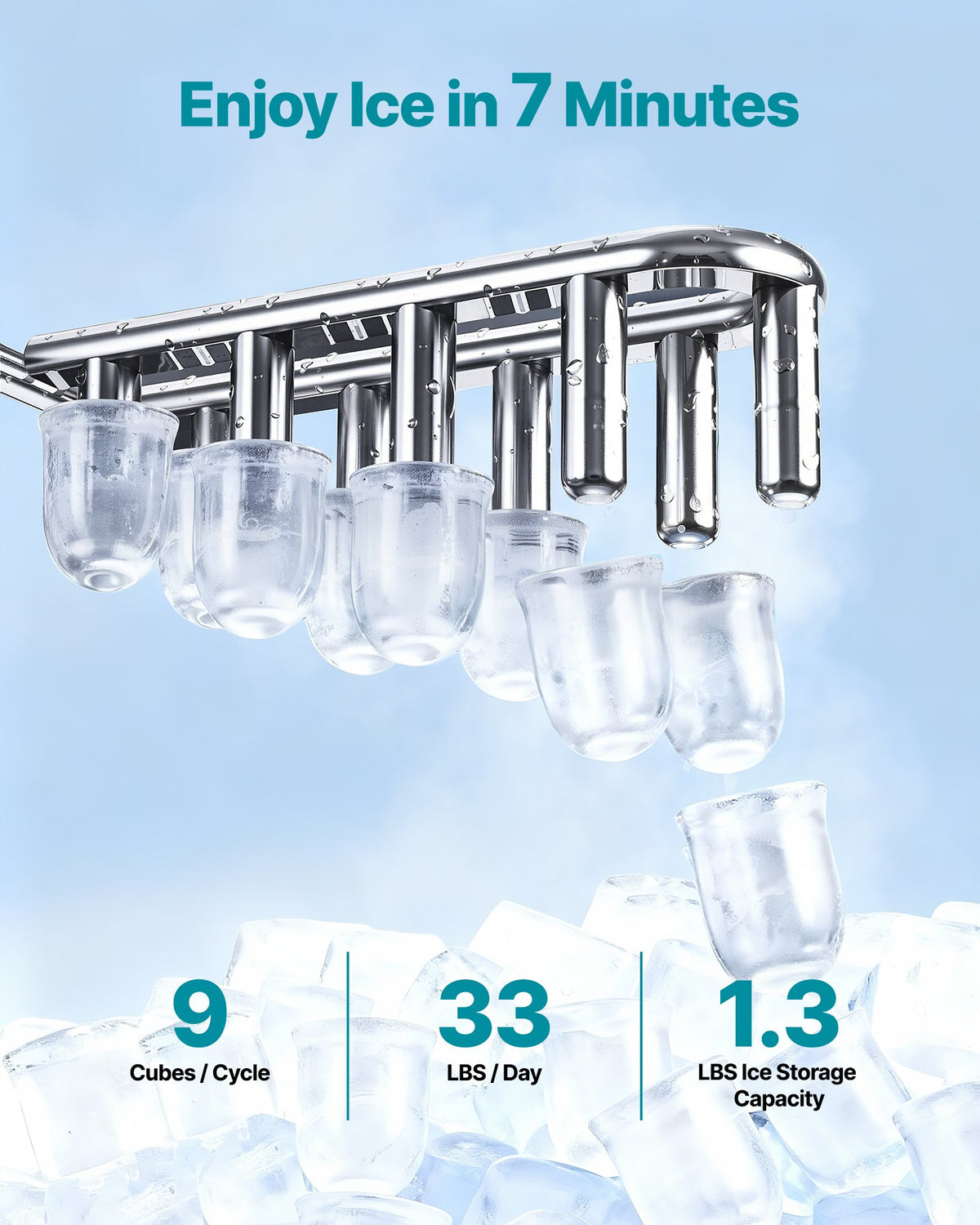 VEVOR Water Dispenser with Ice Maker, 3-in-1 Floor-Standing Water Dispenser, 33 LBS/24H, 9 Cubes/7 Min Fast Ice Making with 1.3 LBS Storage, Bullet Ice-Cubes & Cold-Water, for Home, Kitchen, Party - DGNZBJLDSLSR9YFIB001V1 - view 4