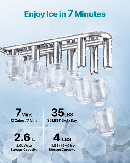 VEVOR Water Dispenser with Ice Maker, 3-in-1 Countertop Water Dispenser, 35 LBS/24H, 12 Cubes/7 Min Fast Ice Making with 4 LBS Storage, Bullet/Crushed Ices & Cold-Water, for Home, Kitchen, Party - DGNZBJTMSLSZ2NNVG001V1 - view 4