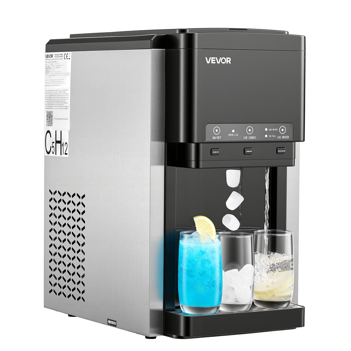 VEVOR Water Dispenser with Ice Maker, 3-in-1 Countertop Water Dispenser, 35 LBS/24H, 12 Cubes/7 Min Fast Ice Making with 4 LBS Storage, Bullet/Crushed Ices & Cold-Water, for Home, Kitchen, Party - DGNZBJTMSLSZ2NNVG001V1 - view 10