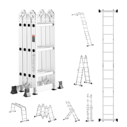 VEVOR Multi-Purpose Folding Ladder, 7-in-1 Tall Step Ladder, A Frame 3 Step Adjustable Telescoping Ladder, 12ft Reach Height Heavy Duty Extension Ladder, 330 lbs Capacity for Household Outdoor Work - DGNZDTLHJ3JJE88GCV0 - view 1