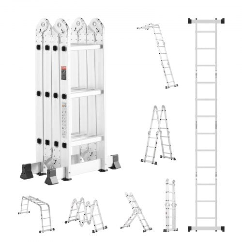 VEVOR Multi-Purpose Folding Ladder, 7-in-1 Tall Step Ladder, A Frame 3 Step Adjustable Telescoping Ladder, 12ft Reach Height Heavy Duty Extension Ladder, 330 lbs Capacity for Household Outdoor Work - DGNZDTLHJ3JJE88GCV0 - view 2