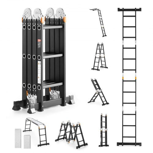 VEVOR Multi-Purpose Folding Ladder, 7-in-1 Tall Extension Step Ladder, A Frame 3 Step with Scaffolding Plank Telescoping Ladder, 12ft Reach Height Heavy Duty Ladder, 330 lbs Capacity for Home Outdoor - DGNZDTLHJ3JPBIFH9V0 - view 2
