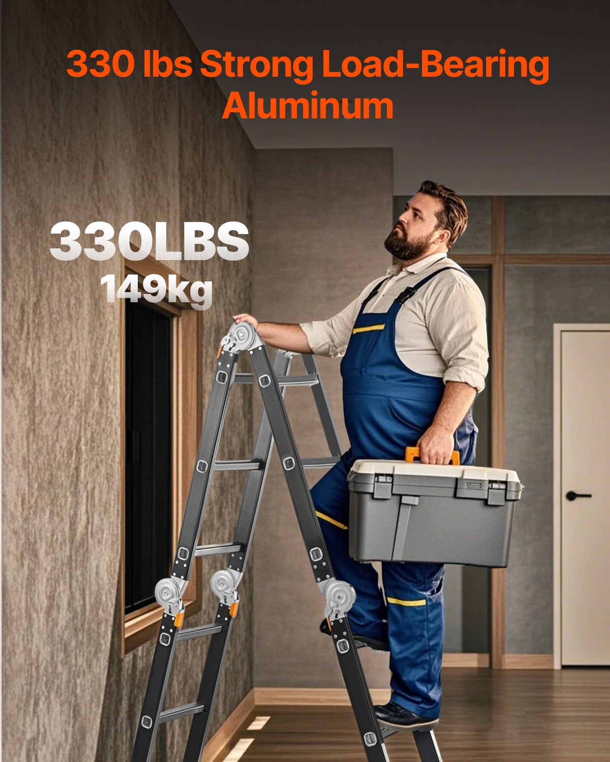 VEVOR Multi-Purpose Folding Ladder, 7-in-1 Tall Extension Step Ladder, A Frame 3 Step with Scaffolding Plank Telescoping Ladder, 12ft Reach Height Heavy Duty Ladder, 330 lbs Capacity for Home Outdoor - DGNZDTLHJ3JPBIFH9V0 - view 4