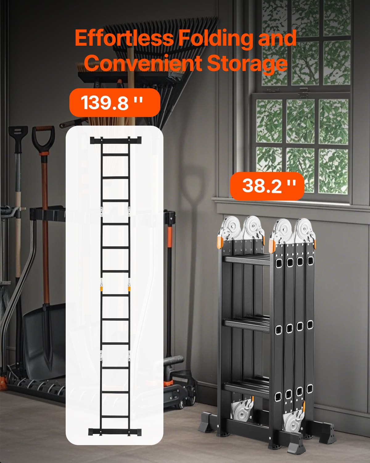 VEVOR Multi-Purpose Folding Ladder, 7-in-1 Tall Extension Step Ladder, A Frame 3 Step with Scaffolding Plank Telescoping Ladder, 12ft Reach Height Heavy Duty Ladder, 330 lbs Capacity for Home Outdoor - DGNZDTLHJ3JPBIFH9V0 - view 6