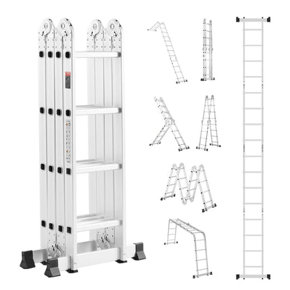VEVOR Multi-Purpose Folding Ladder, 7-in-1 Tall Extension Step Ladder, A Frame 4 Step Telescoping Ladder, 15.5ft Reach Height Heavy Duty Adjustable Ladder, 330 lbs Capacity for Home Outdoor - DGNZDTLHJ4JJEJ4Q4V0 - view 1