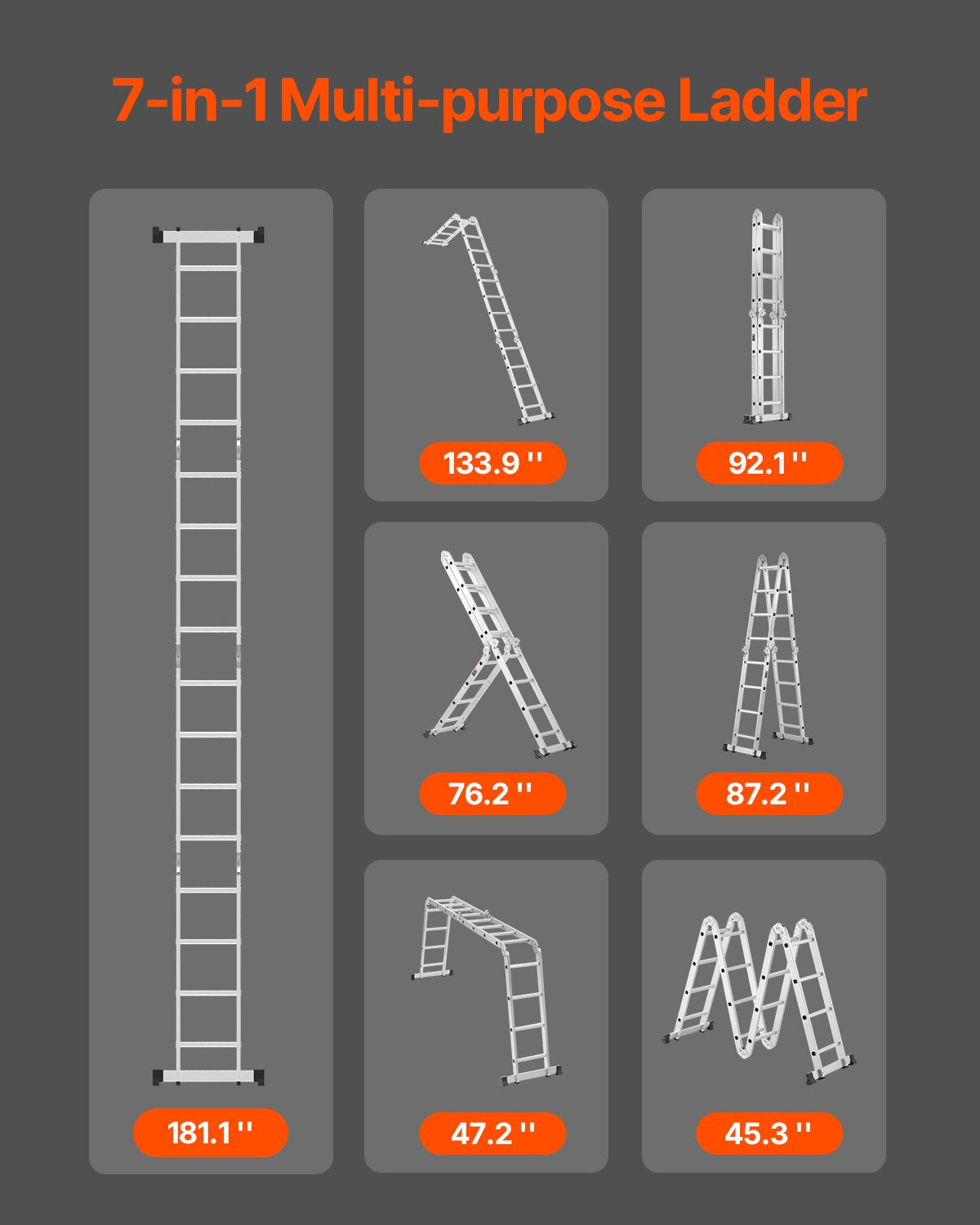 VEVOR Multi-Purpose Folding Ladder, 7-in-1 Tall Extension Step Ladder, A Frame 4 Step Telescoping Ladder, 15.5ft Reach Height Heavy Duty Adjustable Ladder, 330 lbs Capacity for Home Outdoor - DGNZDTLHJ4JJEJ4Q4V0 - view 3