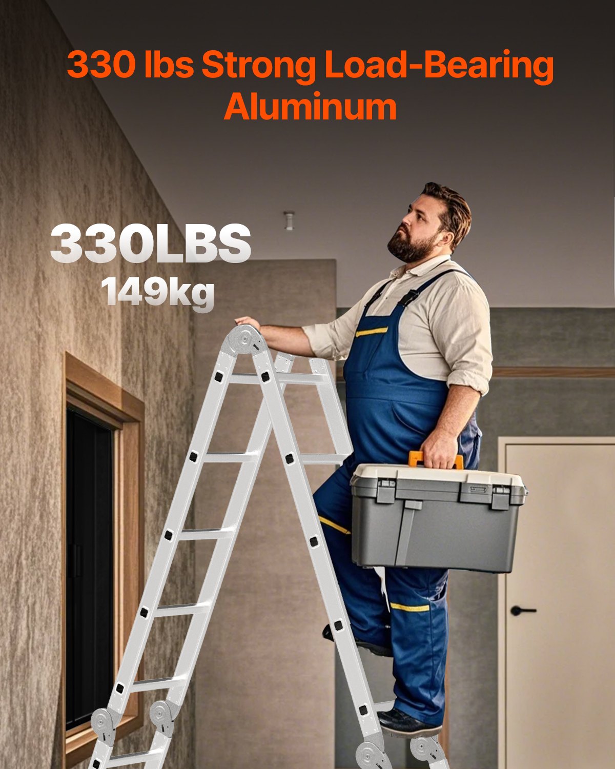 VEVOR Multi-Purpose Folding Ladder, 7-in-1 Tall Extension Step Ladder, A Frame 4 Step Telescoping Ladder, 15.5ft Reach Height Heavy Duty Adjustable Ladder, 330 lbs Capacity for Home Outdoor - DGNZDTLHJ4JJEJ4Q4V0 - view 4