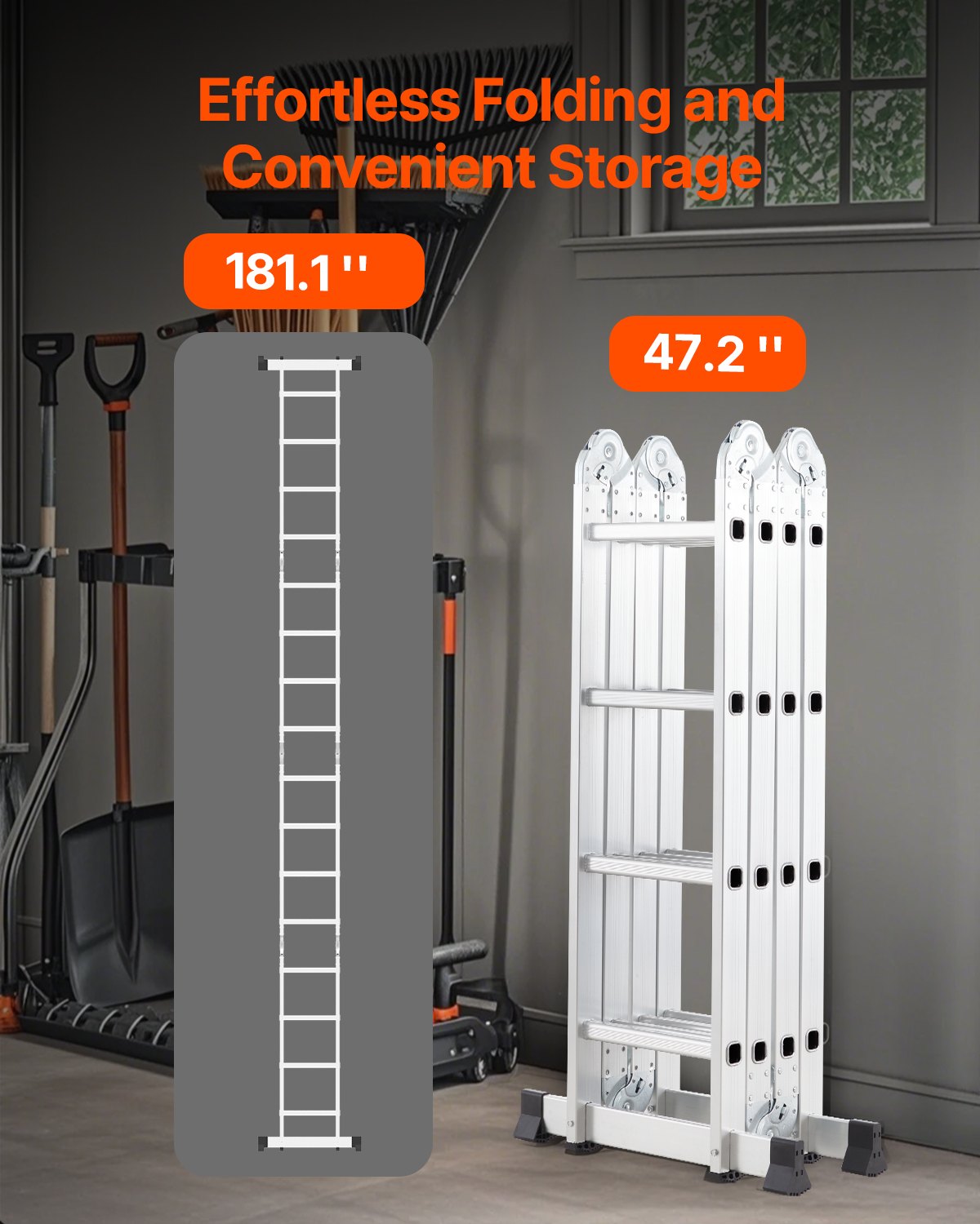 VEVOR Multi-Purpose Folding Ladder, 7-in-1 Tall Extension Step Ladder, A Frame 4 Step Telescoping Ladder, 15.5ft Reach Height Heavy Duty Adjustable Ladder, 330 lbs Capacity for Home Outdoor - DGNZDTLHJ4JJEJ4Q4V0 - view 6