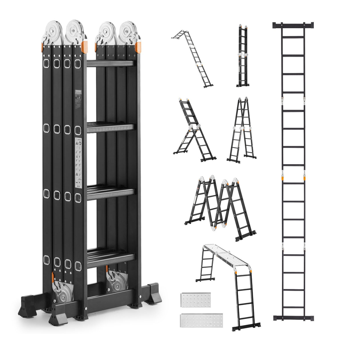 VEVOR Multi-Purpose Folding Ladder, 7-in-1 Tall Extension Step Ladder, A Frame 4 Step with Scaffolding Plank Telescoping Ladder, 15.5ft Reach Height Heavy Duty , 330 lbs Capacity for Home Outdoor - DGNZDTLHJ4JPVKGVPV0 - view 1