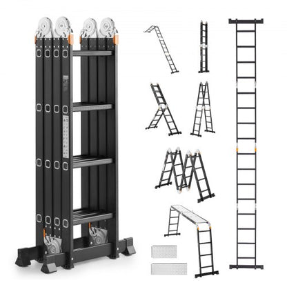 VEVOR Multi-Purpose Folding Ladder, 7-in-1 Tall Extension Step Ladder, A Frame 4 Step with Scaffolding Plank Telescoping Ladder, 15.5ft Reach Height Heavy Duty , 330 lbs Capacity for Home Outdoor - DGNZDTLHJ4JPVKGVPV0 - view 2