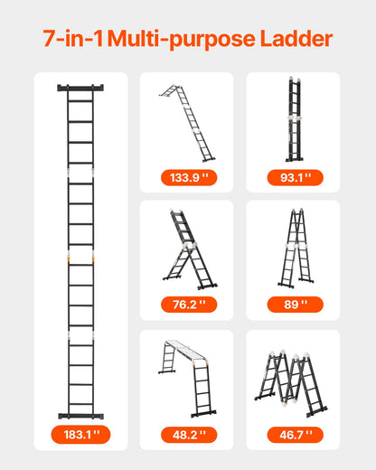VEVOR Multi-Purpose Folding Ladder, 7-in-1 Tall Extension Step Ladder, A Frame 4 Step with Scaffolding Plank Telescoping Ladder, 15.5ft Reach Height Heavy Duty , 330 lbs Capacity for Home Outdoor - DGNZDTLHJ4JPVKGVPV0 - view 3