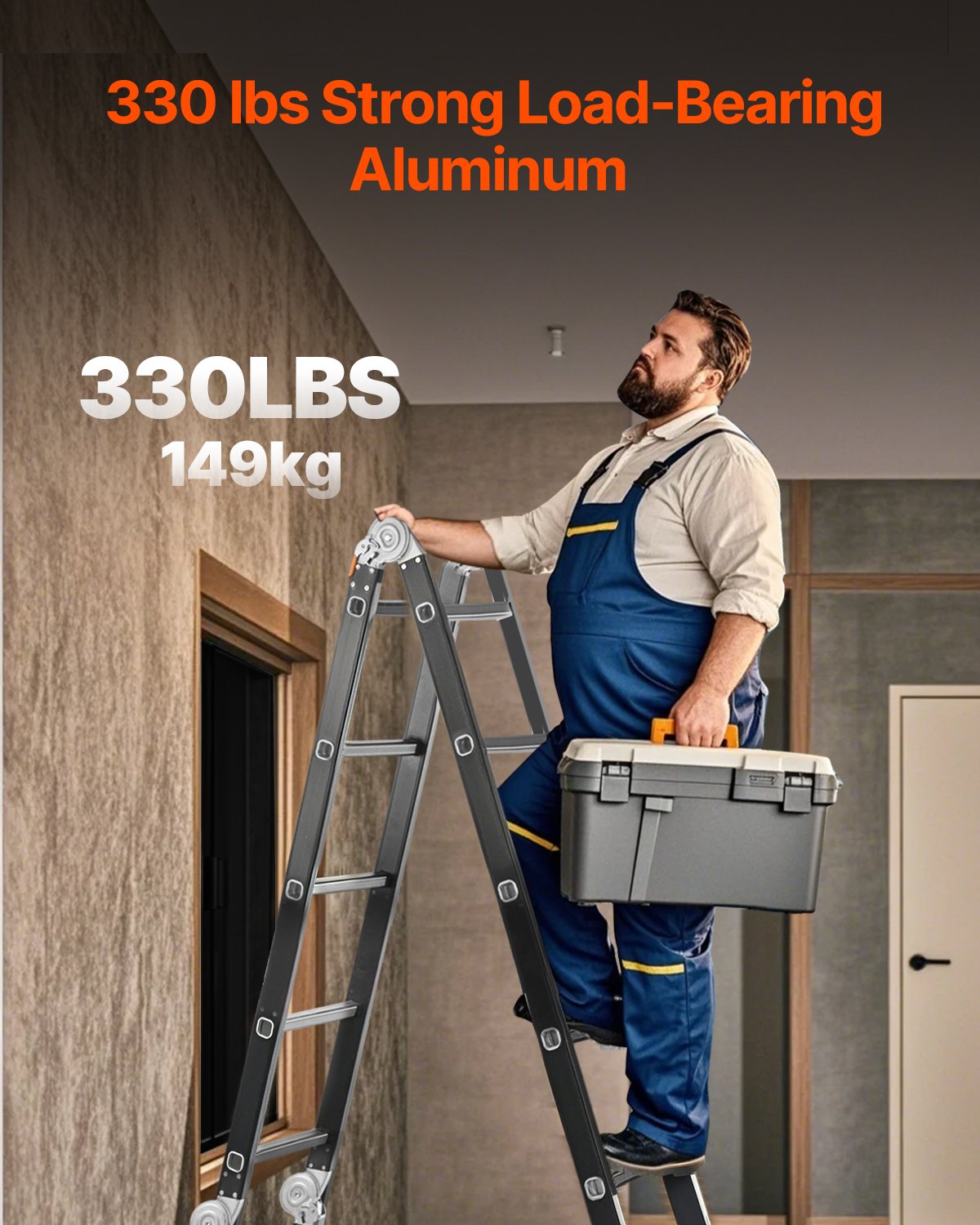 VEVOR Multi-Purpose Folding Ladder, 7-in-1 Tall Extension Step Ladder, A Frame 4 Step with Scaffolding Plank Telescoping Ladder, 15.5ft Reach Height Heavy Duty , 330 lbs Capacity for Home Outdoor - DGNZDTLHJ4JPVKGVPV0 - view 4