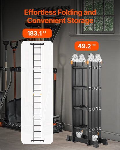 VEVOR Multi-Purpose Folding Ladder, 7-in-1 Tall Extension Step Ladder, A Frame 4 Step with Scaffolding Plank Telescoping Ladder, 15.5ft Reach Height Heavy Duty , 330 lbs Capacity for Home Outdoor - DGNZDTLHJ4JPVKGVPV0 - view 6