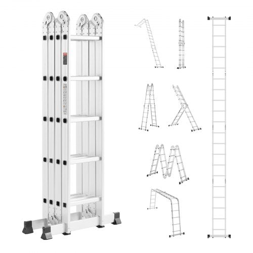 VEVOR Multi-Purpose Folding Ladder, 7-in-1 Tall Extension Step Ladder, A Frame 5 Step Telescoping Ladder, 19ft Reach Height Heavy Duty Adjustable Ladder, 330 lbs Capacity for Home Outdoor Metal - DGNZDTLHJ5JJEJD9WV0 - view 2