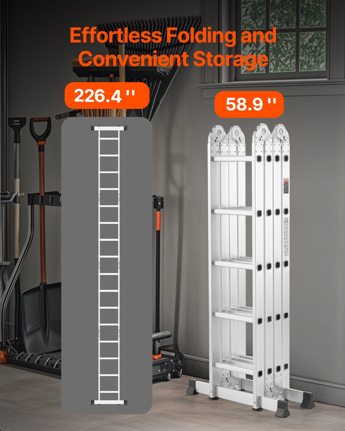 VEVOR Multi-Purpose Folding Ladder, 7-in-1 Tall Extension Step Ladder, A Frame 5 Step Telescoping Ladder, 19ft Reach Height Heavy Duty Adjustable Ladder, 330 lbs Capacity for Home Outdoor Metal - DGNZDTLHJ5JJEJD9WV0 - view 6
