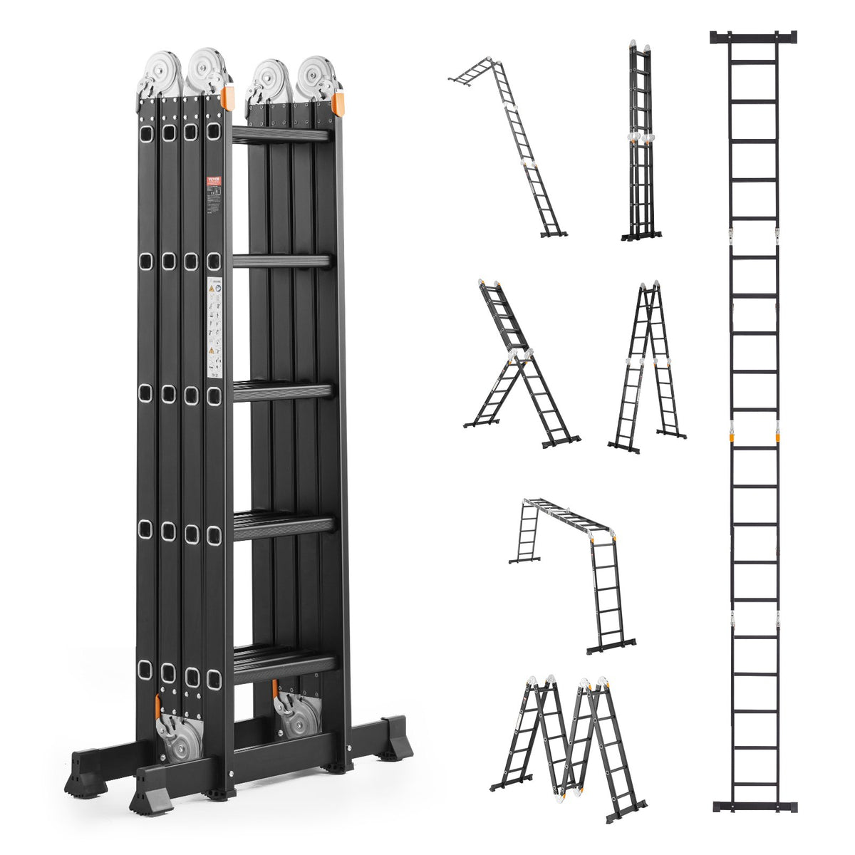 VEVOR Multi-Purpose Folding Ladder, 7-in-1 Tall Extension Step Ladder, A Frame 5 Step Telescoping Ladder, 19ft Reach Height Heavy Duty Adjustable Ladder, 330 lbs Capacity for Home Outdoor - DGNZDTLHJ5JPBC9YEV0 - view 1