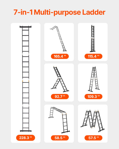 VEVOR Multi-Purpose Folding Ladder, 7-in-1 Tall Extension Step Ladder, A Frame 5 Step Telescoping Ladder, 19ft Reach Height Heavy Duty Adjustable Ladder, 330 lbs Capacity for Home Outdoor - DGNZDTLHJ5JPBC9YEV0 - view 3