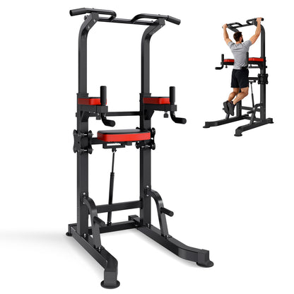 VEVOR Pull Up Bar, 330 LBS Power Tower Dip Station, Workout Dip Station with H-Shaped Stable Base & Assistance Platform, Adjustable 9 Level Height Pullup Stand for Back, 3-Level Adjustable Elbow Pads - DGNZHXYTXSJPAE472001V0 - view 1