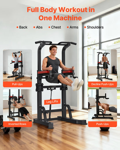 VEVOR Pull Up Bar, 330 LBS Power Tower Dip Station, Workout Dip Station with H-Shaped Stable Base & Assistance Platform, Adjustable 9 Level Height Pullup Stand for Back, 3-Level Adjustable Elbow Pads - DGNZHXYTXSJPAE472001V0 - view 3