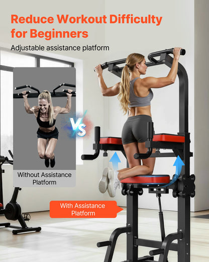 VEVOR Pull Up Bar, 330 LBS Power Tower Dip Station, Workout Dip Station with H-Shaped Stable Base & Assistance Platform, Adjustable 9 Level Height Pullup Stand for Back, 3-Level Adjustable Elbow Pads - DGNZHXYTXSJPAE472001V0 - view 6