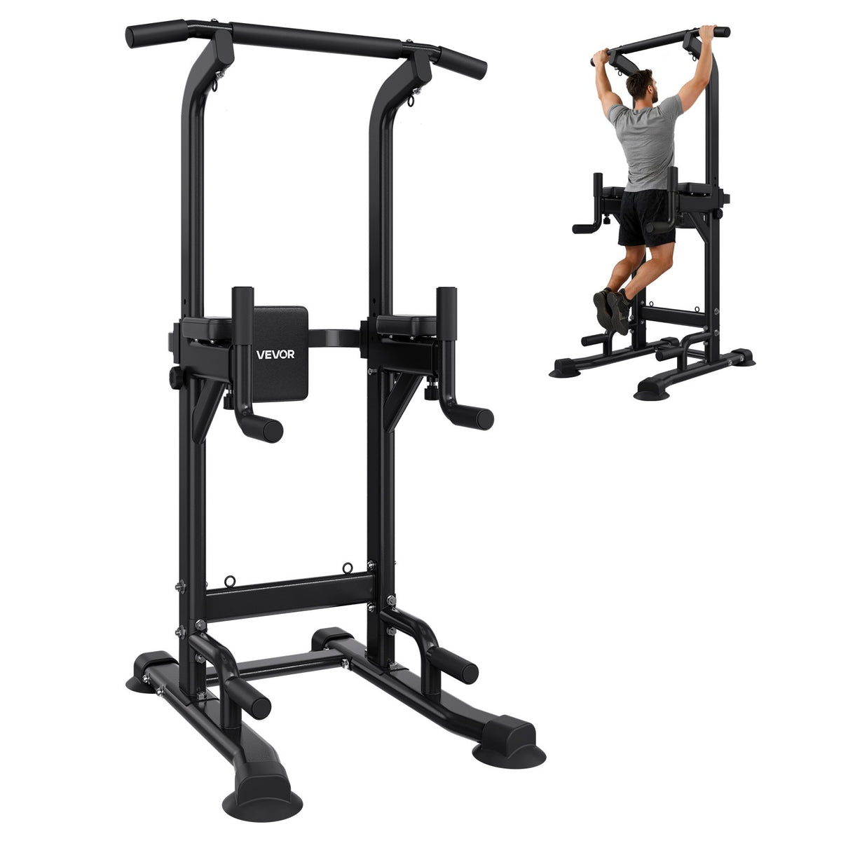 VEVOR Pull Up Bar, 330 LBS Power Tower Dip Station, Workout Dip Station with H-Shaped Stable Base & Back Pad, Adjustable 12 Level Height Free Standing Chin Up Bar for Back, 4-Level Adjustable Back Pad - DGNZHXYTXSJPLNKDH001V0 - view 1