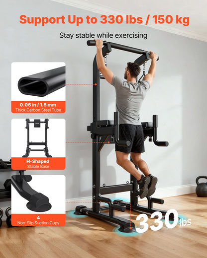 VEVOR Pull Up Bar, 330 LBS Power Tower Dip Station, Workout Dip Station with H-Shaped Stable Base & Back Pad, Adjustable 12 Level Height Free Standing Chin Up Bar for Back, 4-Level Adjustable Back Pad - DGNZHXYTXSJPLNKDH001V0 - view 4
