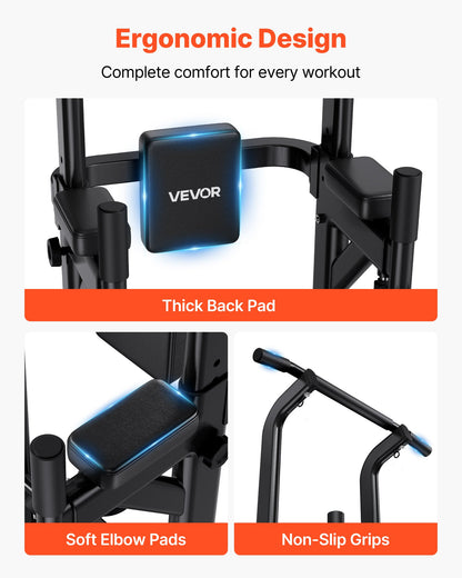 VEVOR Pull Up Bar, 330 LBS Power Tower Dip Station, Workout Dip Station with H-Shaped Stable Base & Back Pad, Adjustable 12 Level Height Free Standing Chin Up Bar for Back, 4-Level Adjustable Back Pad - DGNZHXYTXSJPLNKDH001V0 - view 7