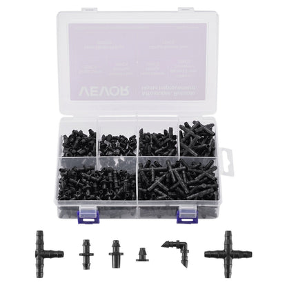 VEVOR  Drip Irrigation Fittings Kit for 1/4" Tubing, 300 Pcs Drip Irrigation System Parts, Tees, Straight Barb, 4 Way Coupling, Elbows, End Plug, Single Barbs, Barbed Connectors for Yard Garden Lawn - DGPJ6MMRGZJT6YSBO001V0 - view 1