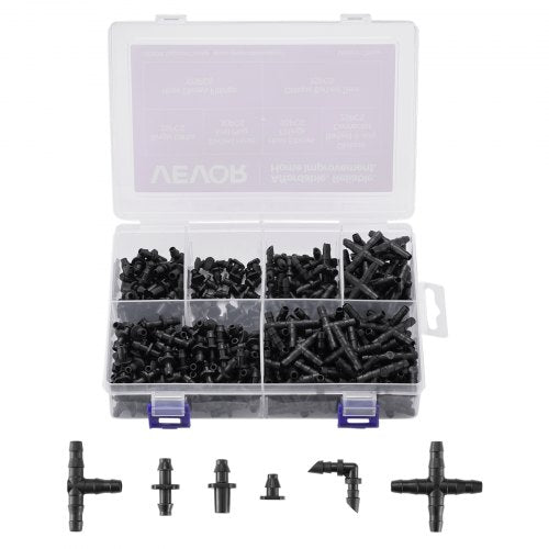 VEVOR  Drip Irrigation Fittings Kit for 1/4" Tubing, 300 Pcs Drip Irrigation System Parts, Tees, Straight Barb, 4 Way Coupling, Elbows, End Plug, Single Barbs, Barbed Connectors for Yard Garden Lawn - DGPJ6MMRGZJT6YSBO001V0 - view 2