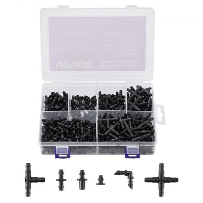 VEVOR  Drip Irrigation Fittings Kit for 1/4" Tubing, 300 Pcs Drip Irrigation System Parts, Tees, Straight Barb, 4 Way Coupling, Elbows, End Plug, Single Barbs, Barbed Connectors for Yard Garden Lawn - DGPJ6MMRGZJT6YSBO001V0 - view 2