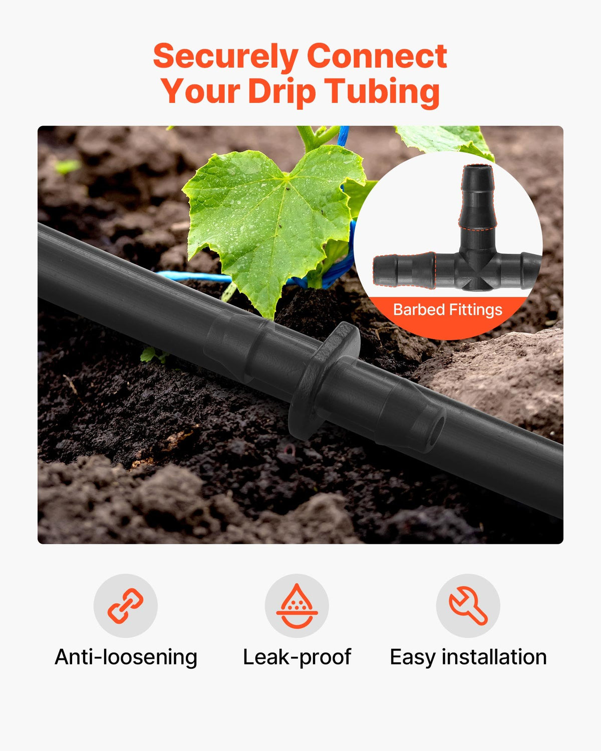 VEVOR  Drip Irrigation Fittings Kit for 1/4" Tubing, 300 Pcs Drip Irrigation System Parts, Tees, Straight Barb, 4 Way Coupling, Elbows, End Plug, Single Barbs, Barbed Connectors for Yard Garden Lawn - DGPJ6MMRGZJT6YSBO001V0 - view 4