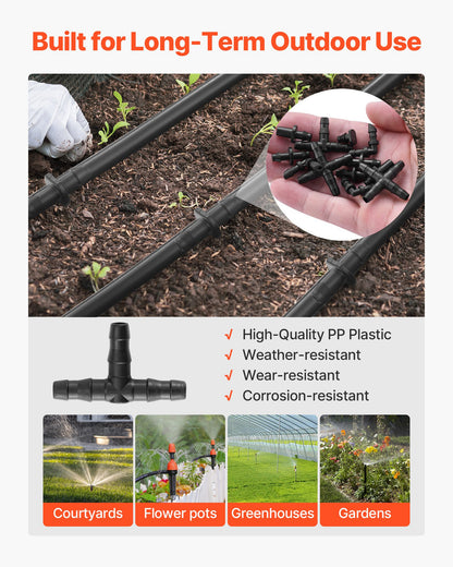 VEVOR  Drip Irrigation Fittings Kit for 1/4" Tubing, 300 Pcs Drip Irrigation System Parts, Tees, Straight Barb, 4 Way Coupling, Elbows, End Plug, Single Barbs, Barbed Connectors for Yard Garden Lawn - DGPJ6MMRGZJT6YSBO001V0 - view 6