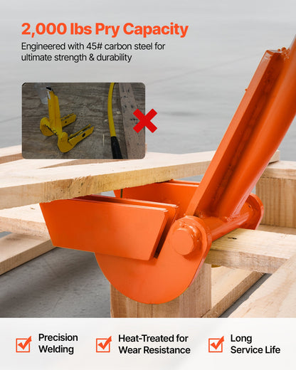 VEVOR Pallet Buster Tool, 40 Inch Carbon Steel Handle Wrecking Pry Bar, 2000 lbs Weight Capacity, Heavy Duty Deck Board Removal Tool, Breaker Bar for Flooring, Framing, Roofing, Trim, Drywall - DGTPQGFZX45IJE5BX001V0 - view 4