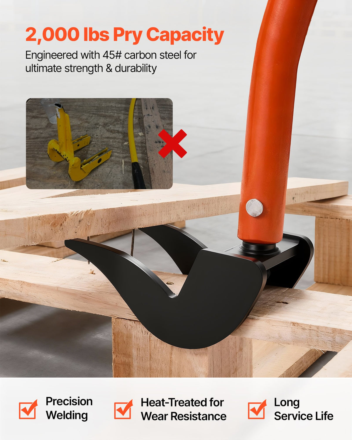VEVOR Pallet Buster Tool, 50 Inch Carbon Steel Handle Wrecking Pry Bar, 2000 lbs Weight Capacity, Heavy Duty Deck Board Removal Tool, Breaker Bar for Flooring, Framing, Roofing, Trim, Drywall - DGTPQGJTX54IKEMR1001V0 - view 4