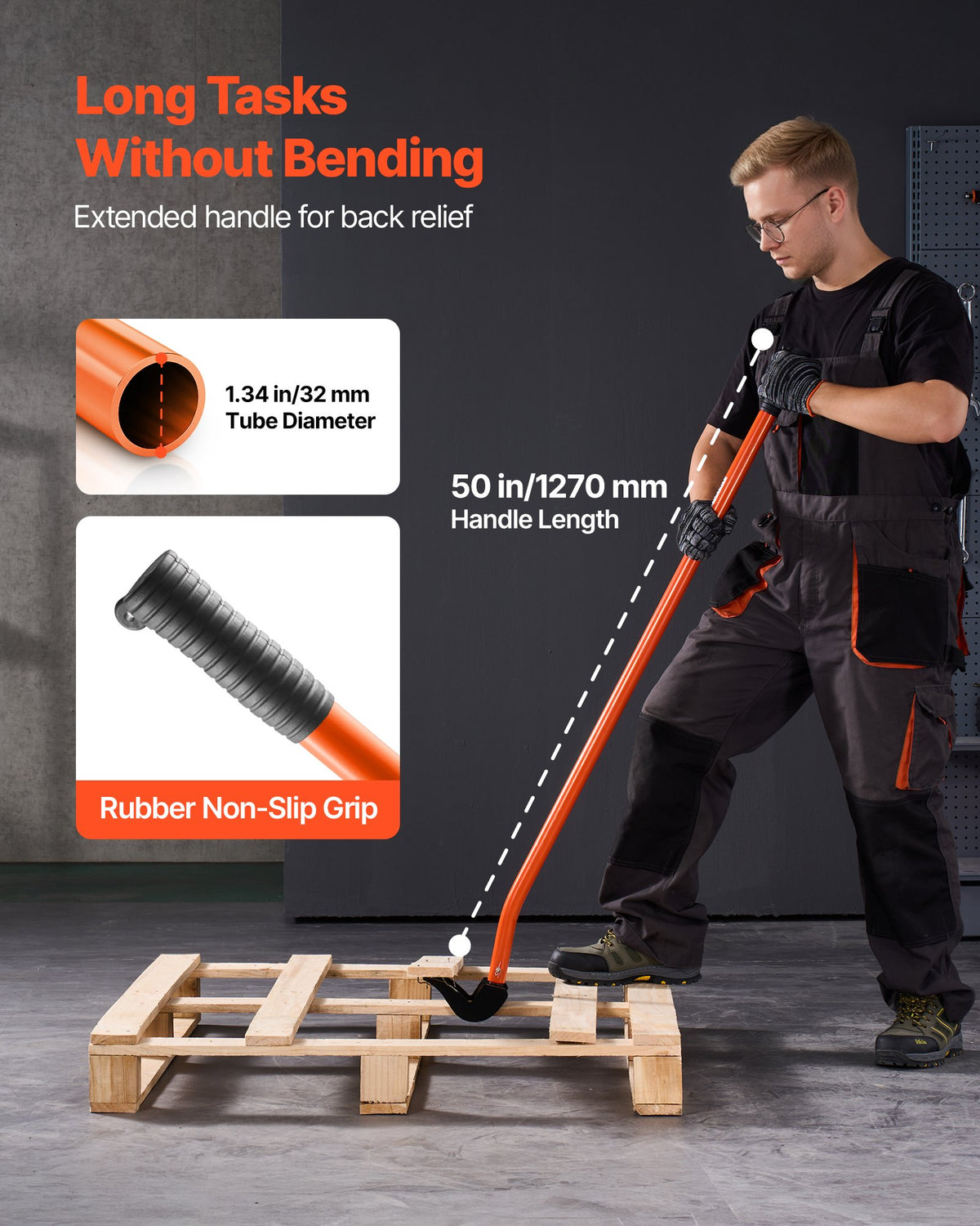 VEVOR Pallet Buster Tool, 50 Inch Carbon Steel Handle Wrecking Pry Bar, 2000 lbs Weight Capacity, Heavy Duty Deck Board Removal Tool, Breaker Bar for Flooring, Framing, Roofing, Trim, Drywall - DGTPQGJTX54IKEMR1001V0 - view 6