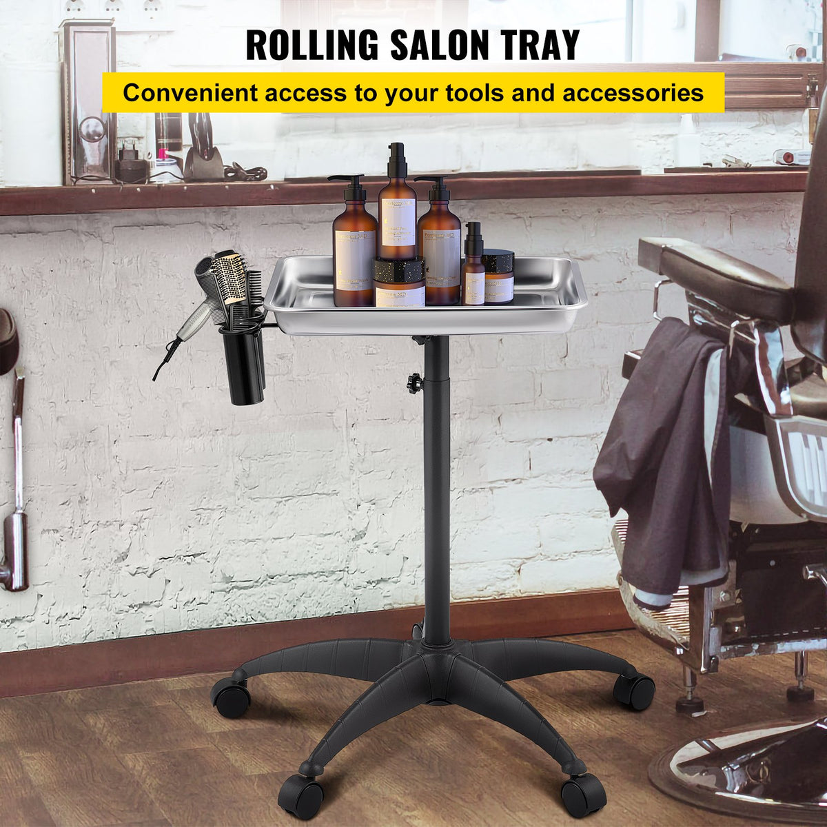 VEVOR Mayo Stand Medical Tray, Height Adjustable Stainless Steel Salon Tray Easy Assemble Tattoo Cart Lab Tray with 2 Cups & 1 Metal Ring for SPA Clinic Personal Care Lab Hospital - DGTWJDCBXGSYSI0PYV0 - view 2