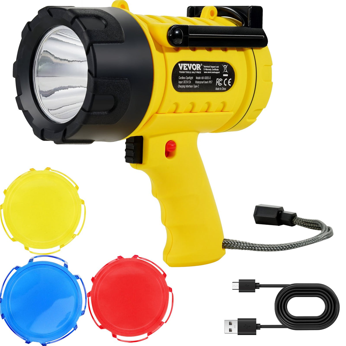 VEVOR Rechargeable Spotlight Flashlight, 1000,000 Lumens, IP67 Waterproof Handheld LED Spot Light, Super Bright Portable Searchlight with 4 Modes Detachable Lens USB Port, for Hunting Boating Camping - DGYWSJGDDDTKTCSKXV9 - view 1