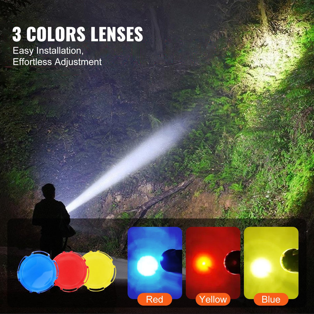 VEVOR Rechargeable Spotlight Flashlight, 200,000 Lumens, IP67 Waterproof Handheld LED Spot Light, Super Bright Portable Searchlight with 4 Modes Detachable Lens USB Port, for Hunting Boating Camping - DGYWSJGDXDTKA7G1TV9 - view 6