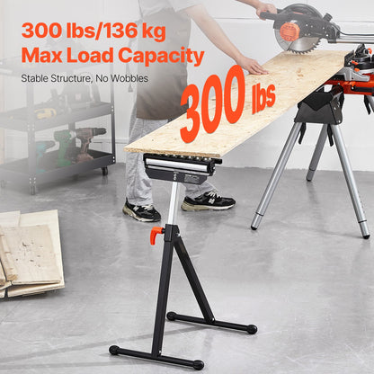 VEVOR Roller Stand, 300 lb Load Capacity, 26.8-42.5 in Adjustable Height, Folding Heavy Duty with 11.5 inch Polished Multi-directional Roller Head, for Table Saw Outfeed Woodworking Extension Support - DGZDZGTMGGJ3USJCIV0 - view 3
