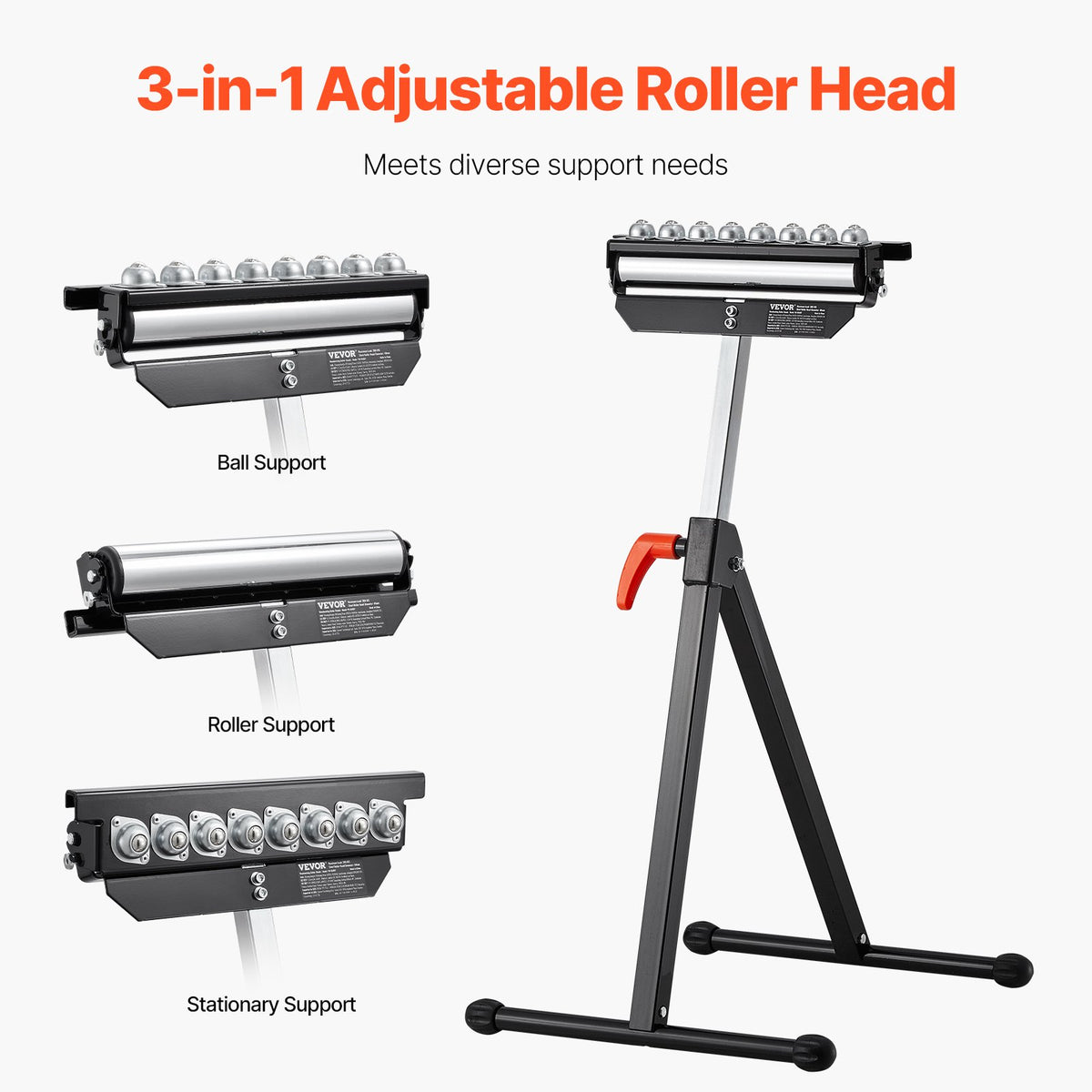 VEVOR Roller Stand, 300 lb Load Capacity, 26.8-42.5 in Adjustable Height, Folding Heavy Duty with 11.5 inch Polished Multi-directional Roller Head, for Table Saw Outfeed Woodworking Extension Support - DGZDZGTMGGJ3USJCIV0 - view 5