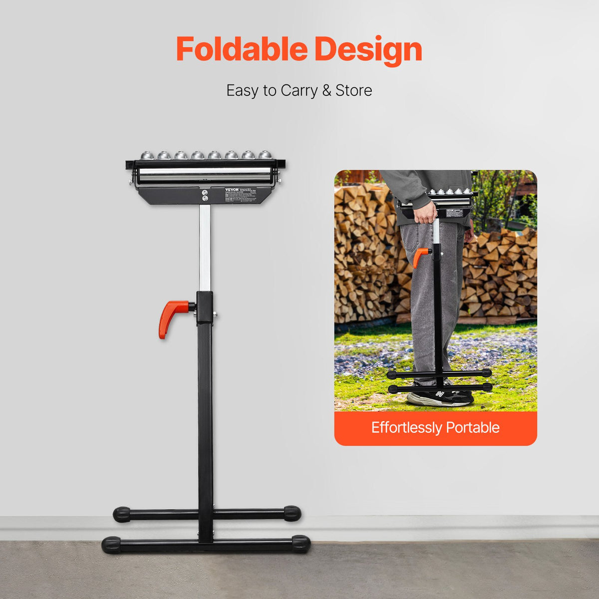 VEVOR Roller Stand, 300 lb Load Capacity, 26.8-42.5 in Adjustable Height, Folding Heavy Duty with 11.5 inch Polished Multi-directional Roller Head, for Table Saw Outfeed Woodworking Extension Support - DGZDZGTMGGJ3USJCIV0 - view 6