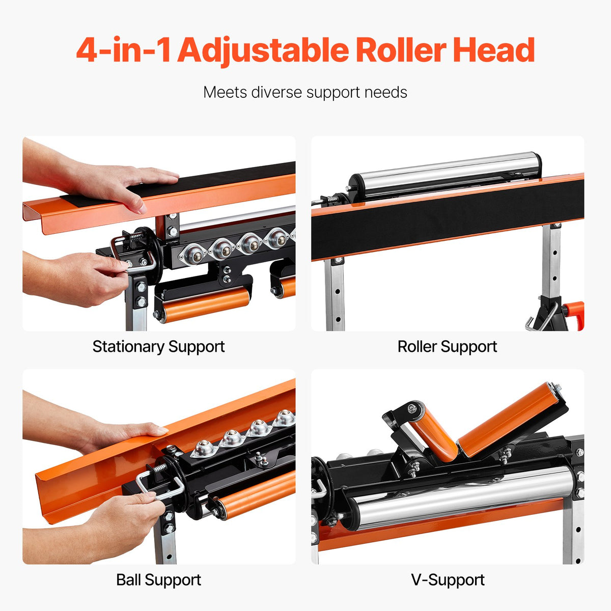 VEVOR 4-in-1 Roller Stand, 440 lb Load Capacity, 33-50 in Adjustable Height, Folding Heavy Duty with Rack & Polished Multi-directional Roller Head, for Table Saw Outfeed Woodworking Extension Support - DGZDZGTMGGJ4QQC0MV0 - view 5