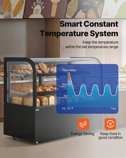 VEVOR Refrigerated Display Case, 17.6 Cu.Ft./550L Large Pastry Display Case, 2-Tier Commercial Cake Refrigerator with LED Lighting, TURBO Cooling, Frost-Free Air-Cooling, for Bakery, Dessert Shop - DGZSJ176CFTH42QDO001V1 - view 5