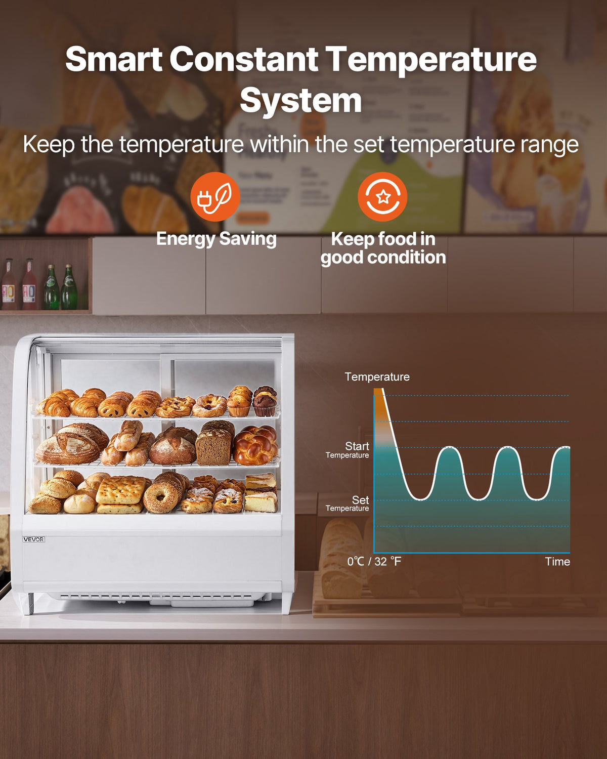 VEVOR Refrigerated Display Case, 3.5 Cu.Ft./100L Countertop Pastry Display Case, 2-Tier Commercial Cake Refrigerator with LED Lighting, TURBO Cooling, Frost-Free Air-Cooling, for Bakery, Dessert Shop - DGZSJ35CFTHXV0MPU001V1 - view 5