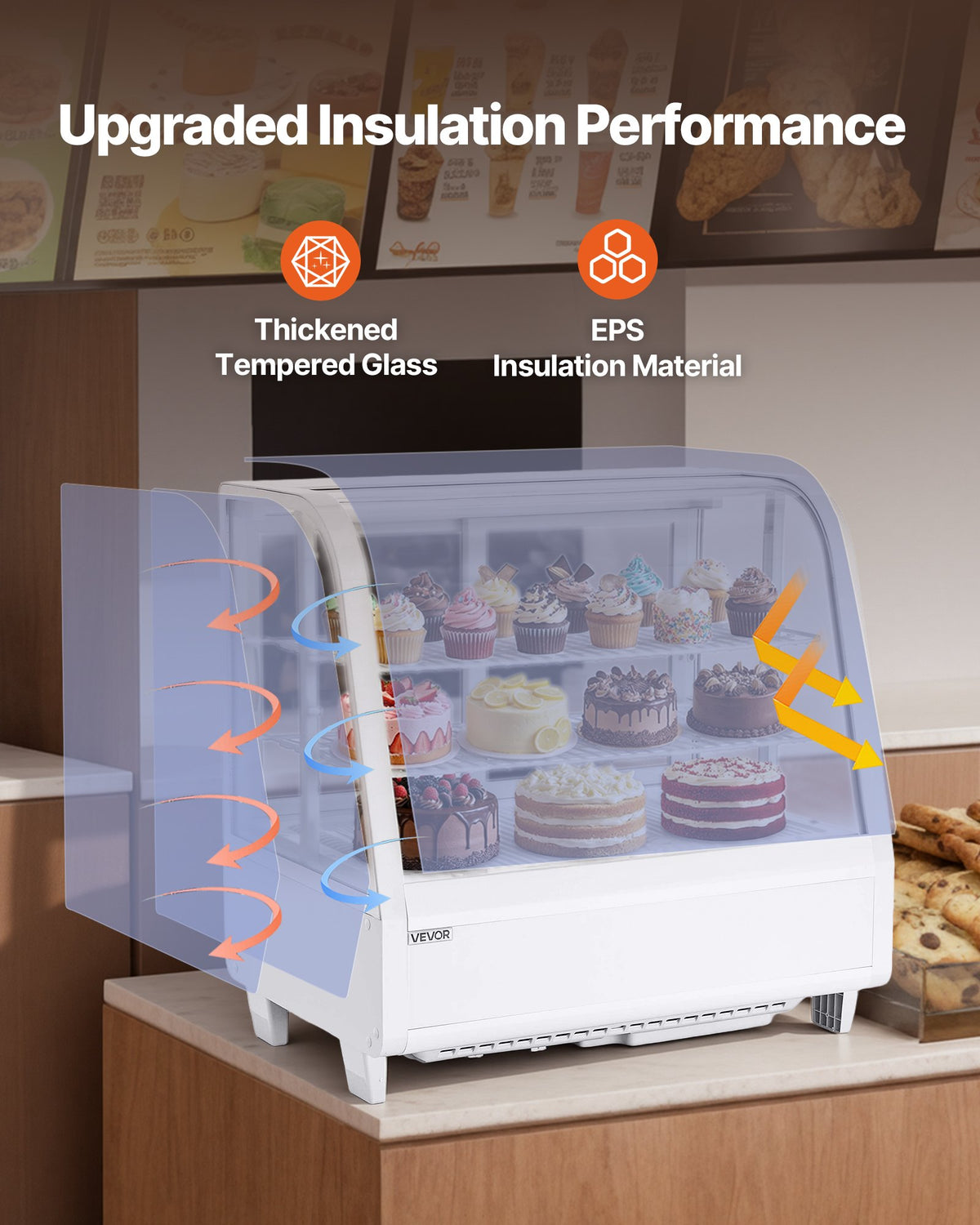 VEVOR Refrigerated Display Case, 3.5 Cu.Ft./100L Countertop Pastry Display Case, 2-Tier Commercial Cake Refrigerator with LED Lighting, TURBO Cooling, Frost-Free Air-Cooling, for Bakery, Dessert Shop - DGZSJ35CFTHXV0MPU001V1 - view 7